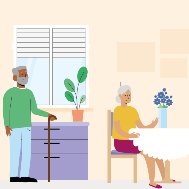 Favoriser le maintien à domicile des seniors Couple de seniors vivant dans un logement adapté favorisant l'autonomie, la sécurité et le maintien à domicile dans de bonnes conditions.